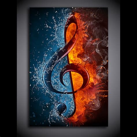 1 Piece Canvas Painting Music Note Flame And Water Hd Posters And