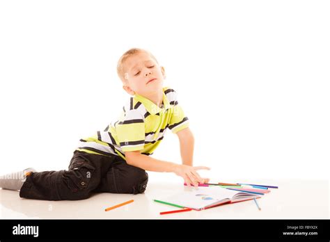 Little Boy Child Drawing With Color Pencils Stock Photo Alamy