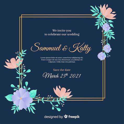 Free Vector Floral Frame Wedding Invitation Template