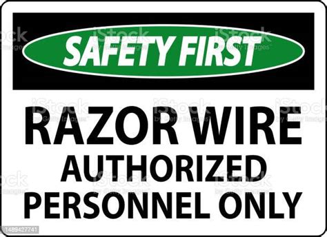 Safety First Sign Razor Wire Hanya Personel Resmi Ilustrasi Stok