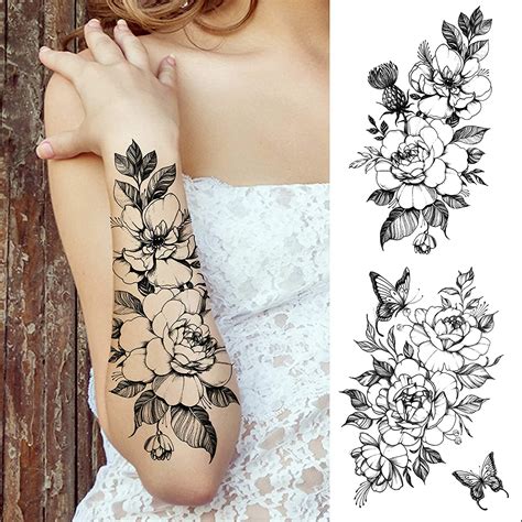 Vantaty Sheets Large Realistic Flower Temporary Tattoos For Women Thigh Arm Chest Girls