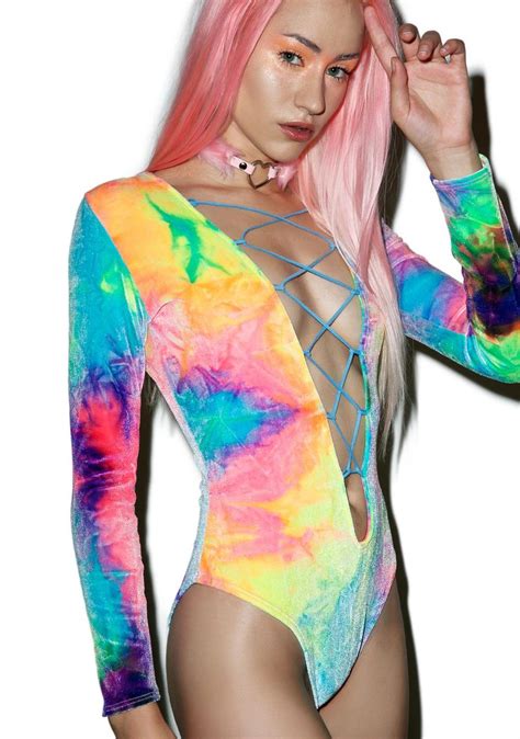 Synesthesia Lace Up Bodysuit Long Sleeve Bodysuit Bodysuit Rave Outfits