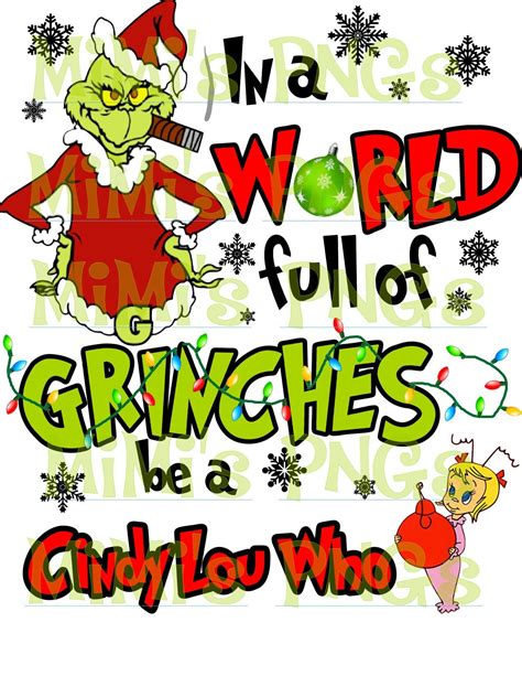 In A World Full Of Grinches Be A Cindy Lou Who Png Sublimation Etsy