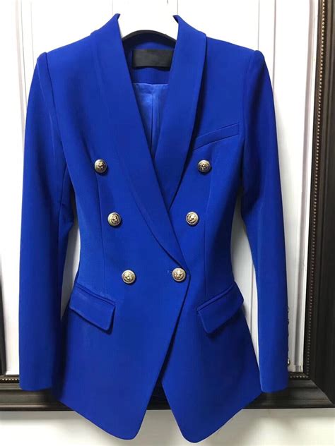 Chic Royal Blue Women Blazer High Quality Designer Coat Double