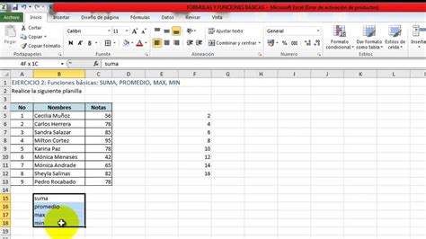 Excel 2010 Básico Ejercicio 2 Funciones Básicas Youtube