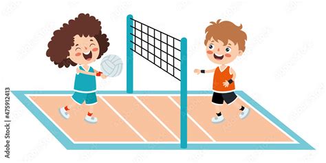Cartoon Illustration Of A Kid Playing Volleyball Stock Vector Adobe Stock