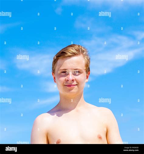 Handsome Smiling Boy After Swimming At The Beach Stock Photo Alamy