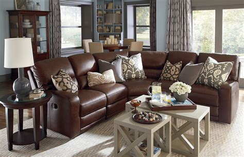 Splashy Leather Reclining Sectional In Living Room