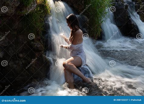 Seminude Woman In A Waterfall Stock Image Image Of Outdoors Erotic