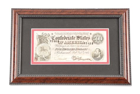 Lot Detail Framed Confederate 500 Dollar Bill Stonewall Jackson T 64
