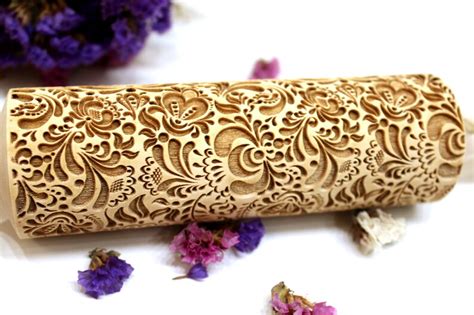Flowers Embossed Rolling Pin Laser Engraved Patterned Etsy