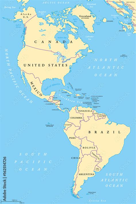 Obraz The Americas North And South America Political Map With