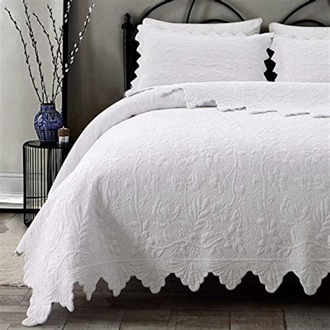 Brandream White Quilts Set Queen Size Bedspreads Farmhouse Bedding Cotton Quilted