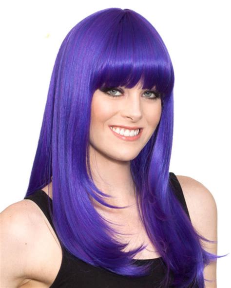 Purple Cosplay Wig With Bangs And Layered Ends