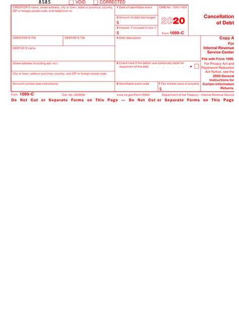 Irs Form 1099 C 2020 Fill Out Sign Online And Download Fillable