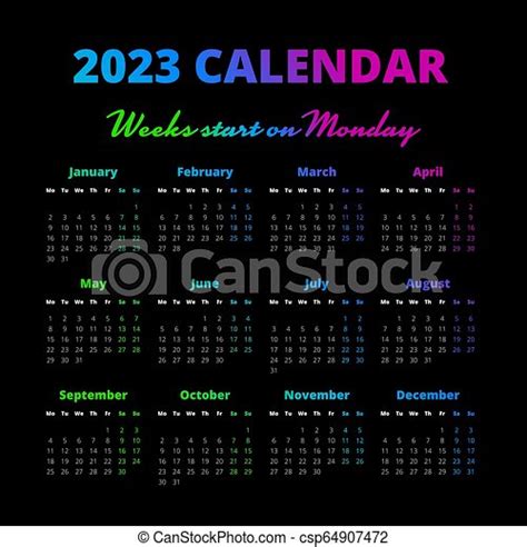 Simple 2023 Year Calendar Weeks Start On Monday Simple 2023 Year