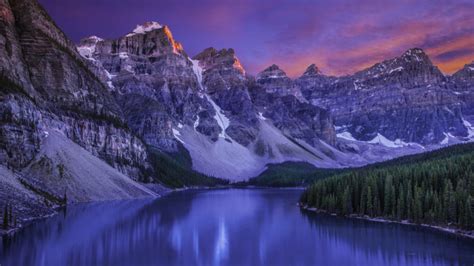 Lake Moraine In Banff National Park Canada Sunset Twilight