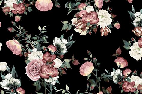 Vintage Pink And Cream Dark Floral Wall Mural In 2019 Black Floral