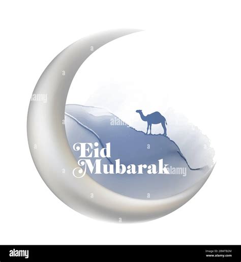 Eid Mubarak Islamic Greeting Card With Moon Crescent And Camel