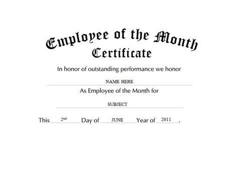 Printable Employee Of The Month Certificate Template Printable Templates