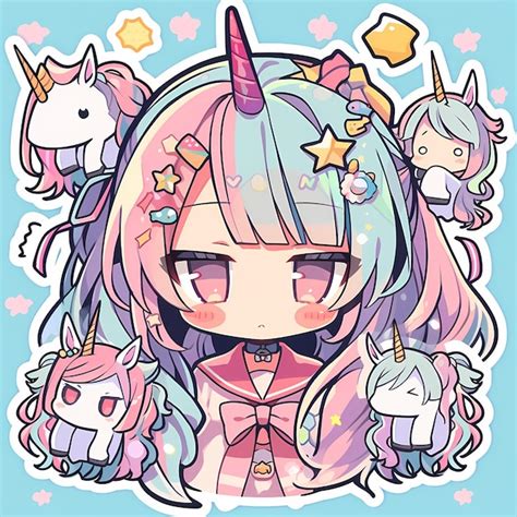 Premium Ai Image Adorable Kawaii Illustrated Chibi Anime Unicorn Girl