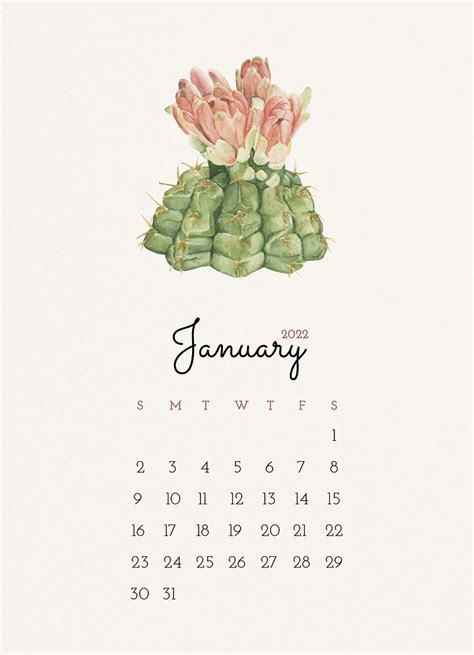 Cactus January 2022 Calendar Monthly Premium Photo Rawpixel