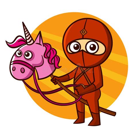 Superhero Red Ninja On The Pink Unicorn Sticker Stock Illustration