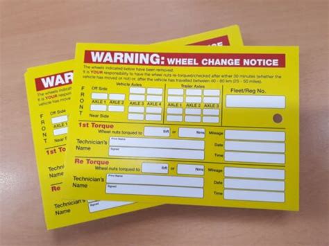 Wheel Security Re Torque Tourque Warning Tag Card 50 Cards Ebay