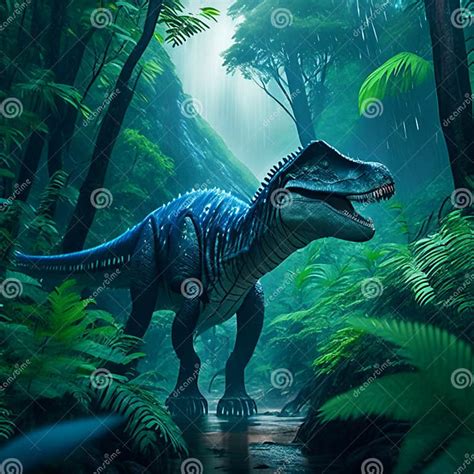 Dinosaur In The Tropical Rainforest Panoramic View Stock Photo Image