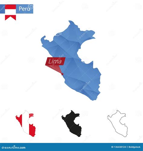 Peru Blue Low Poly Map With Capital Lima Stock Vector Illustration Of