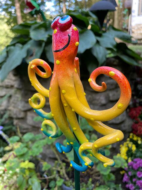 Octopus Garden Stake Garden Decor Whimsical Octopus Sculpture Garden