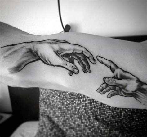 Adam and god touching fingers. 69 Terrific The Creation Of Adam Tattoo Designs Made With ...