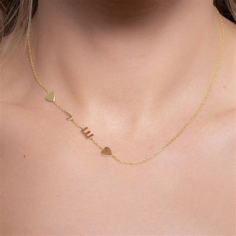K Solid Gold Sideways Initial Necklace Initial Necklace Etsy