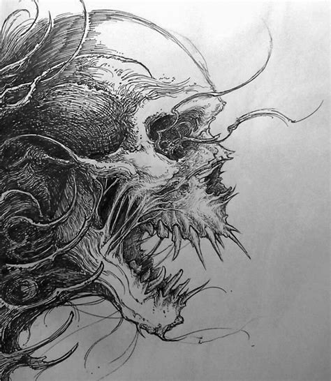 Evil Skull Drawing Skull Drawing Skulls Drawing Dark Art Drawings