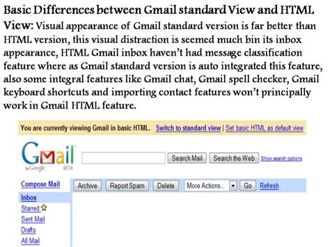 Basic Difference Between Gmail Standard View And Html View Gmail