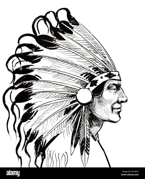 Native American Chief Ink Black And White Drawing Stock Photo Alamy