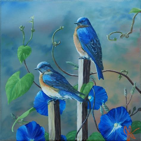 Bluebirds In The Glories 12x12 Oil On Canvas Sold Blue Bird