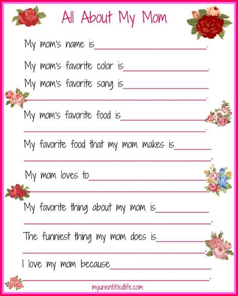 All About My Mom Mother’s Day Free Printable Mother S Day Projects Mothers Day Crafts