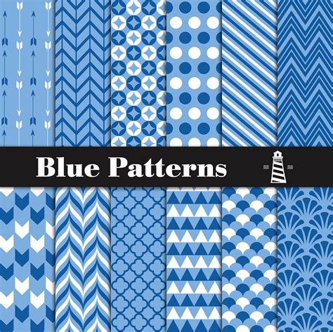 Blue Digital Paper Blue Patterns By North Sea Studio Thehungryjpeg