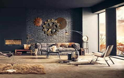 Industrial Chic Industrial Living Room Design Decoomo
