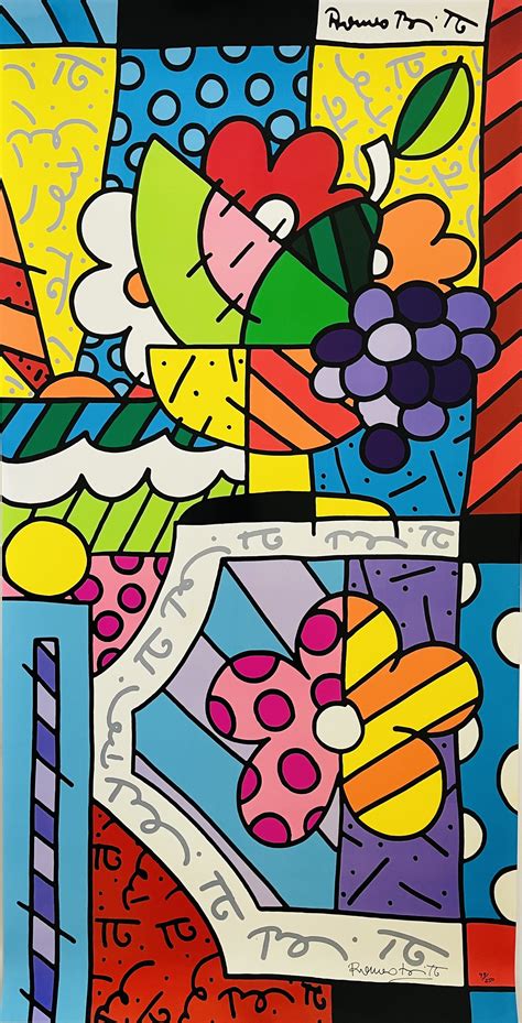 Fruit Bowl Screen Print On Pvc Hand Signed By Romero Britto Artreco