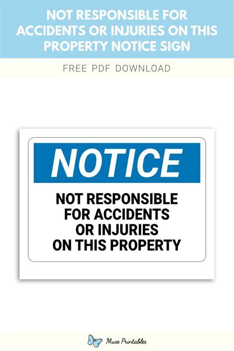 Free Printable Not Responsible For Accidents Or Injuries On This