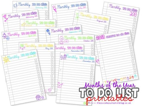 Months Of The Year To Do Lists Free Printables At The Purple Pumpkin