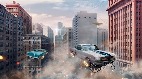 2048x1152 Retro Futuristic Cars Flying In The City 2048x1152 Resolution