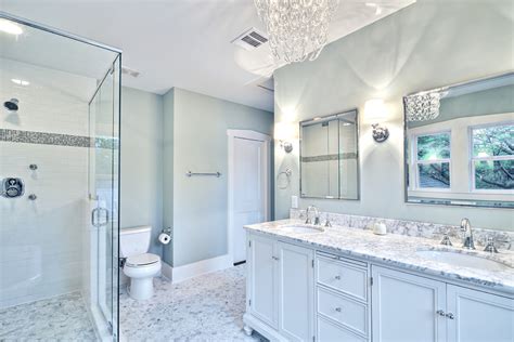 If the idea of blue bathroom cabinets makes you nervous, why not try a shade that just hints to the color instead? Blue and grey bathroom ideas
