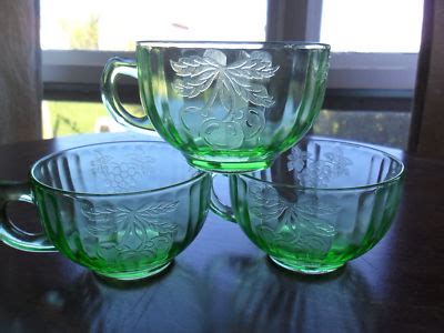 3 Green Depression Glass Hazel Atlas FRUITS Cups Antique Price Guide