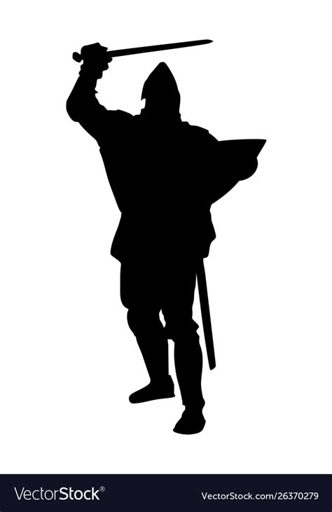Knight In Armor With Sword And Shield Silhouette Vector Image