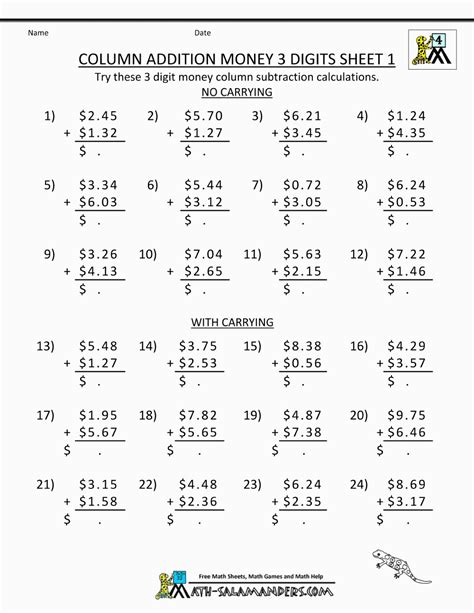 Addition Worksheet For 4th Grade Math Worksheets Printable Math