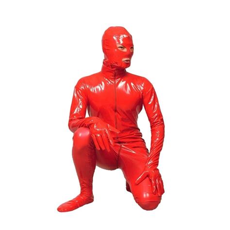 men glossy pvc zentai cosplay latex catsuit masked full body open eyes mouth crotch zipper