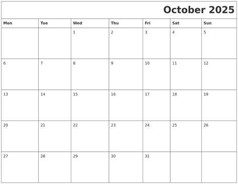 October 2025 Download Calendar